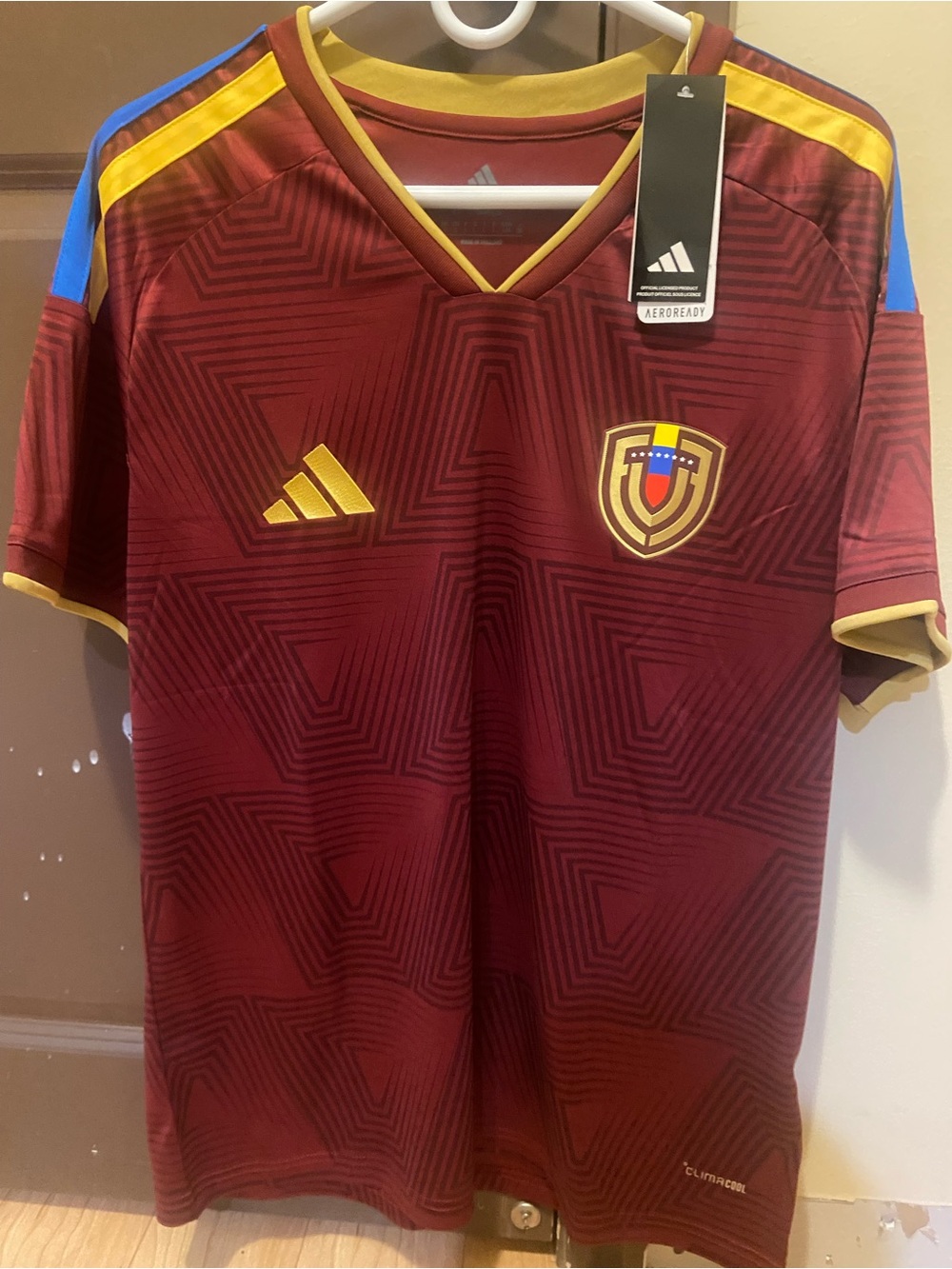 adidas Venezuela Maroon and Gold Soccer Jersey with Crest